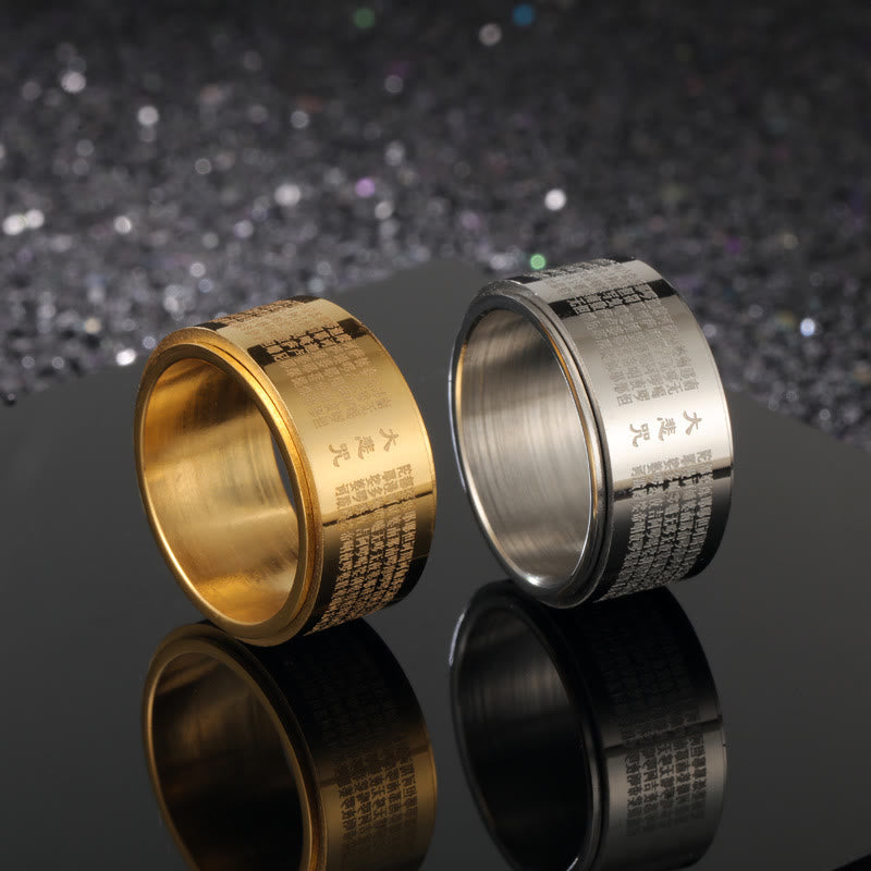Buddha Stones Grote Compassie Mantra Gegraveerde Titanium Stalen Versterkte Draaibare Ring - image 1