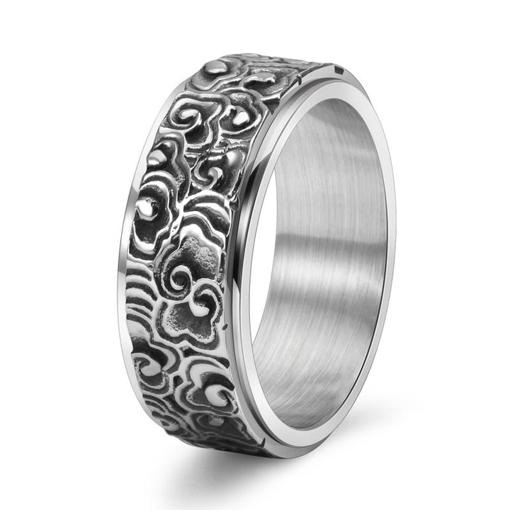 Buddha Stones Draaibare Ring van titaniumstaal met een patroon van gelukbrengende wolken. - image 3
