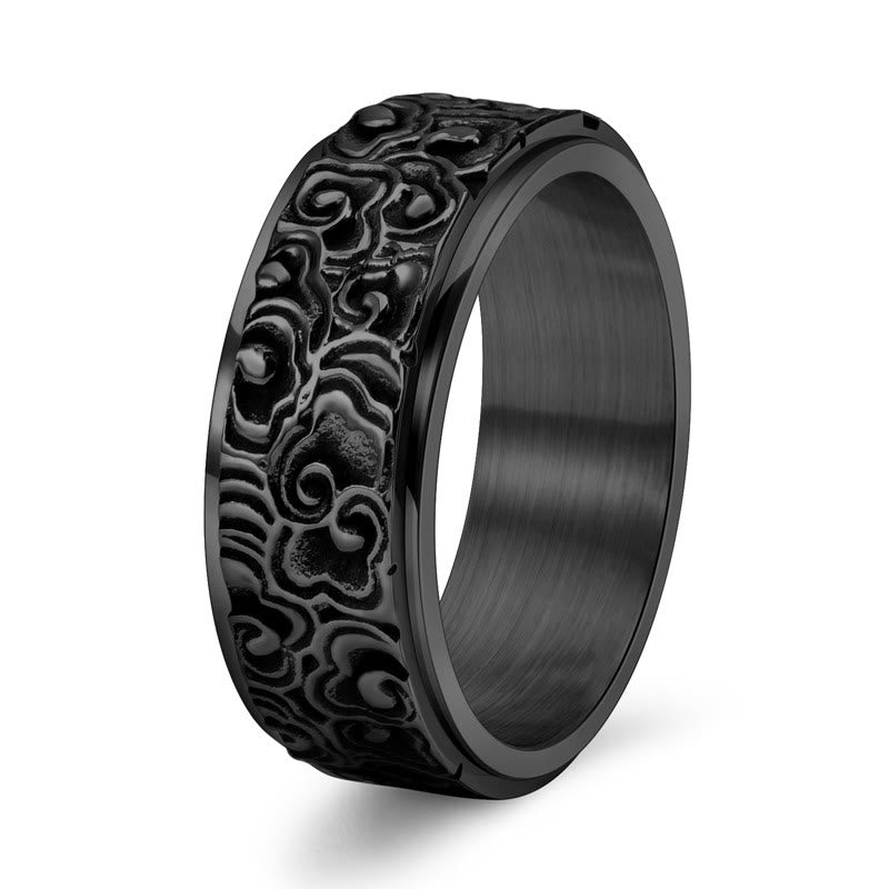 Buddha Stones Draaibare Ring van titaniumstaal met een patroon van gelukbrengende wolken. - Zwart - VS13 - image 8