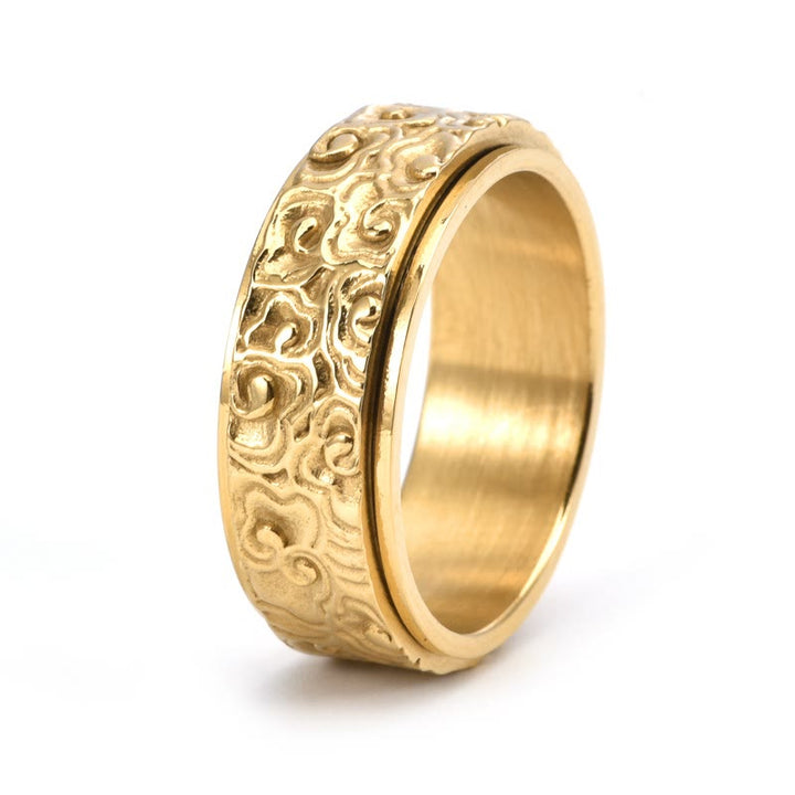 Buddha Stones Draaibare Ring van titaniumstaal met een patroon van gelukbrengende wolken. - Goud - VS13 - image 7