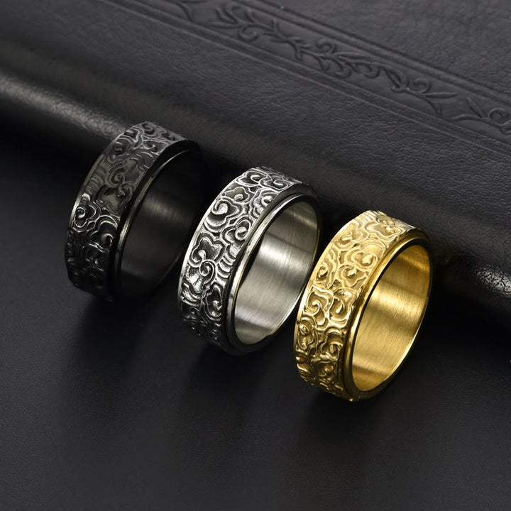 Buddha Stones Draaibare Ring van titaniumstaal met een patroon van gelukbrengende wolken. - image 1