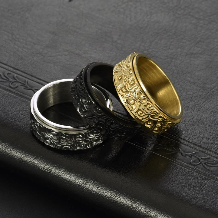Buddha Stones Draaibare Ring van titaniumstaal met een patroon van gelukbrengende wolken. - image 11