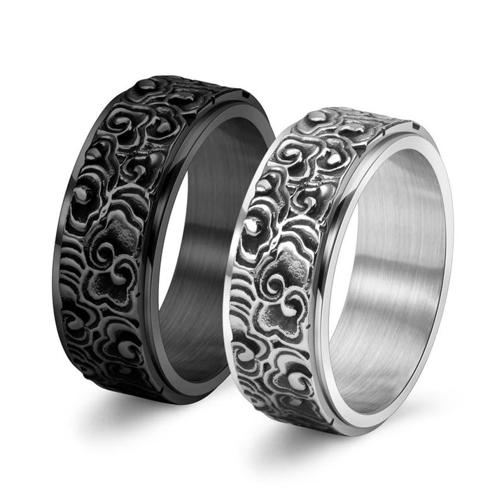Buddha Stones Draaibare Ring van titaniumstaal met een patroon van gelukbrengende wolken. - image 10