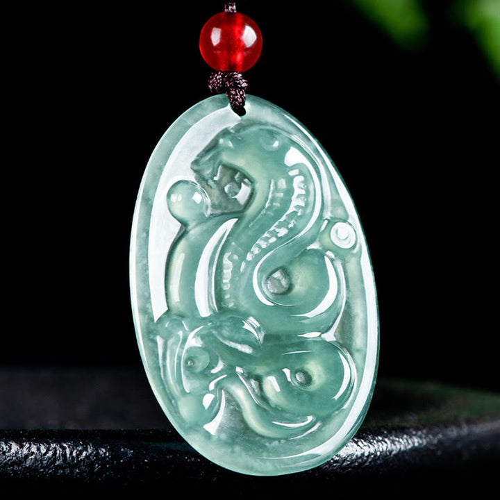 Buddha Stones Ovale hanger van natuurlijke jade, Ketting voor het Jaar van de Slang. - image 1