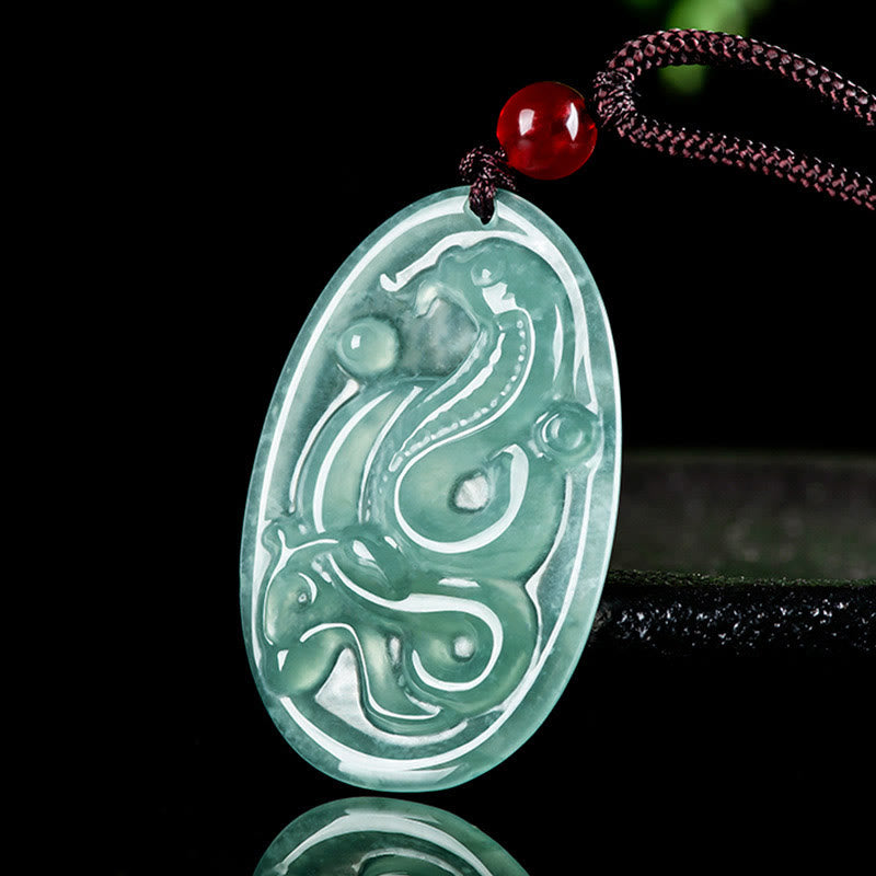 Buddha Stones Ovale hanger van natuurlijke jade, Ketting voor het Jaar van de Slang. - image 2