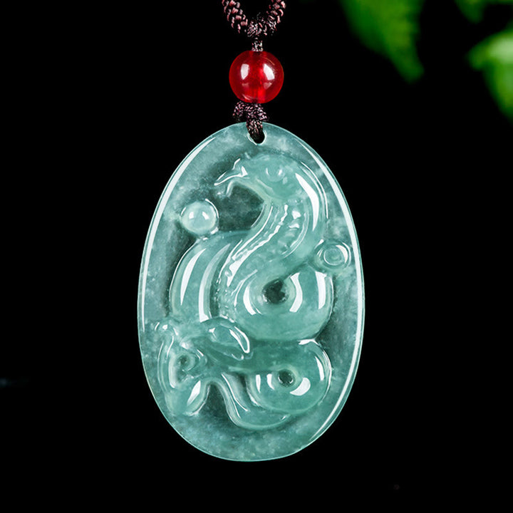 Buddha Stones Ovale hanger van natuurlijke jade, Ketting voor het Jaar van de Slang. - Jade slang - image 0