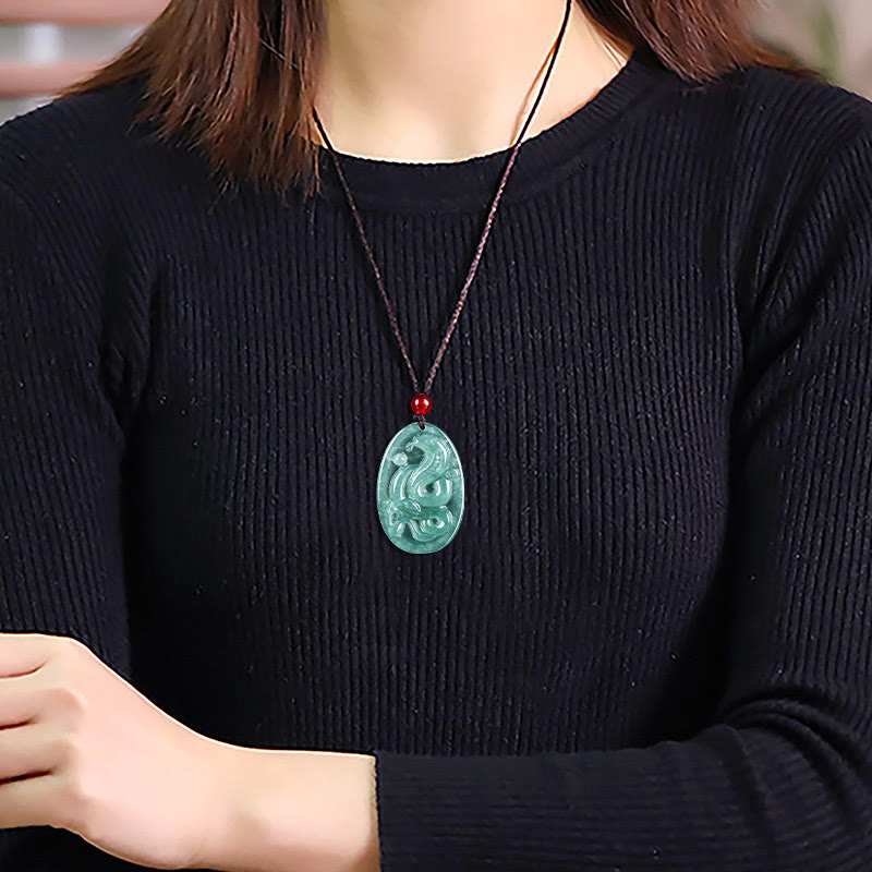 Buddha Stones Ovale hanger van natuurlijke jade, Ketting voor het Jaar van de Slang. - image 6