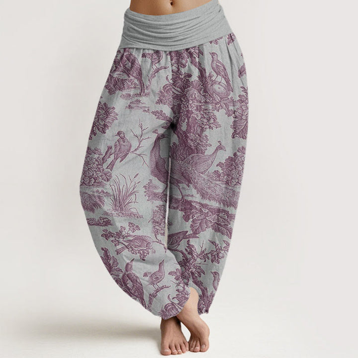 Buddha Stones Dames harembroek met elastische Taille en print van katoenen vogels, bomen en takken. - Lichtgrijs - US22, UK/AU26, EU54 (6XL) - image 5