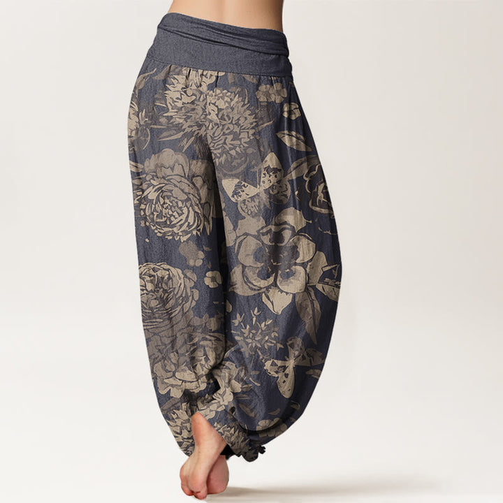 Buddha Stones Katoenen casual harembroek met pioenrozenprint en elastische Taille voor dames - image 2
