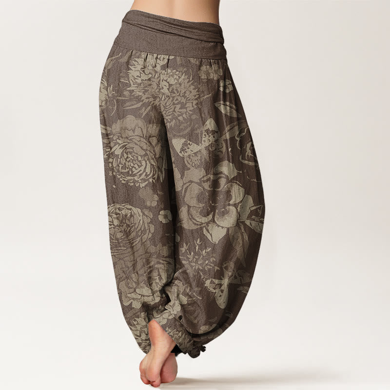 Buddha Stones Katoenen casual harembroek met pioenrozenprint en elastische Taille voor dames - image 6