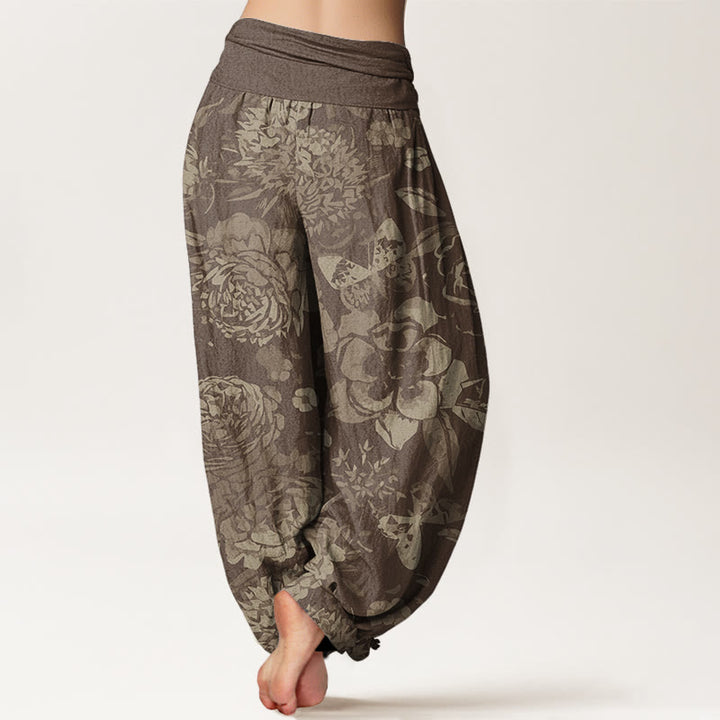 Buddha Stones Katoenen casual harembroek met pioenrozenprint en elastische Taille voor dames - image 6