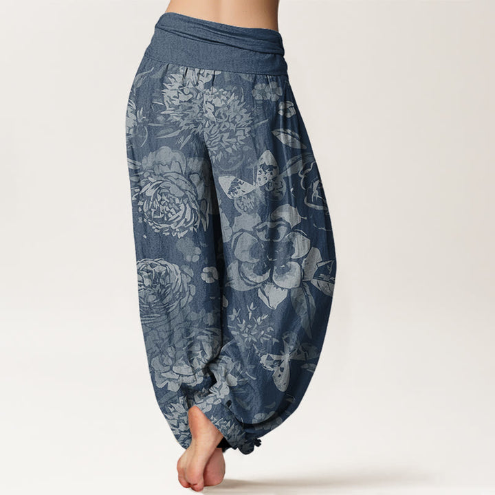 Buddha Stones Katoenen casual harembroek met pioenrozenprint en elastische Taille voor dames - image 9