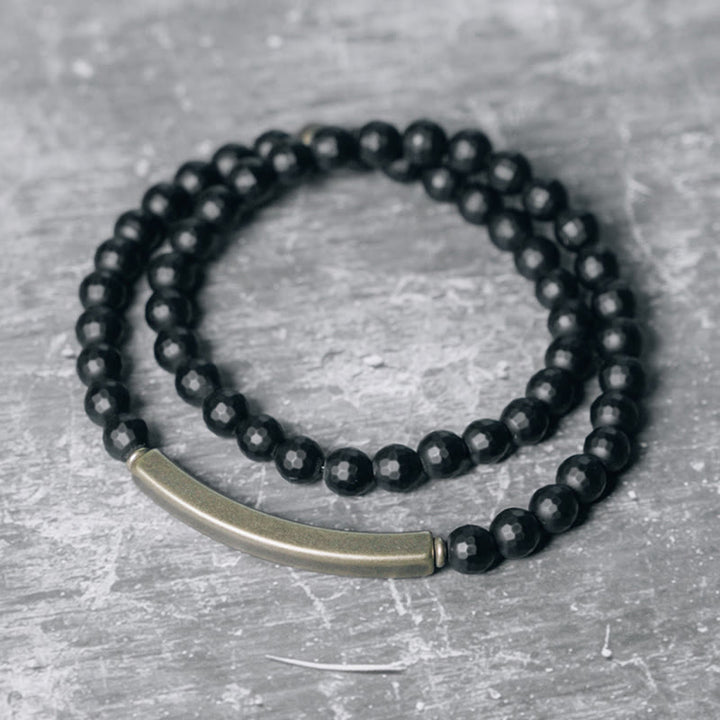 Buddha Stones Mat geslepen oppervlak, zwarte onyx, koper, messing, dubbele Armband - Zwarte onyx messing (Polsomtrek: 17-17,6 cm) - image 0