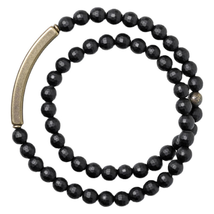 Buddha Stones Mat geslepen oppervlak, zwarte onyx, koper, messing, dubbele Armband - image 4