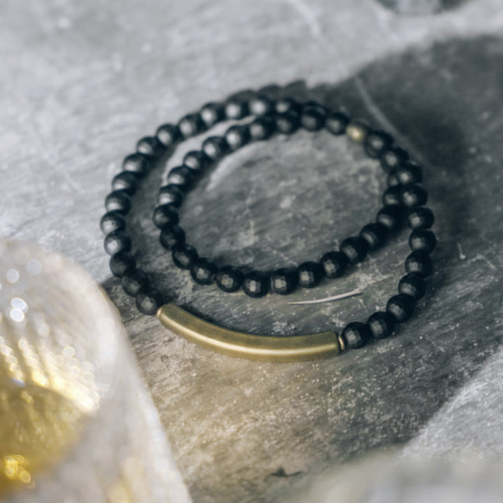 Buddha Stones Mat geslepen oppervlak, zwarte onyx, koper, messing, dubbele Armband - image 8