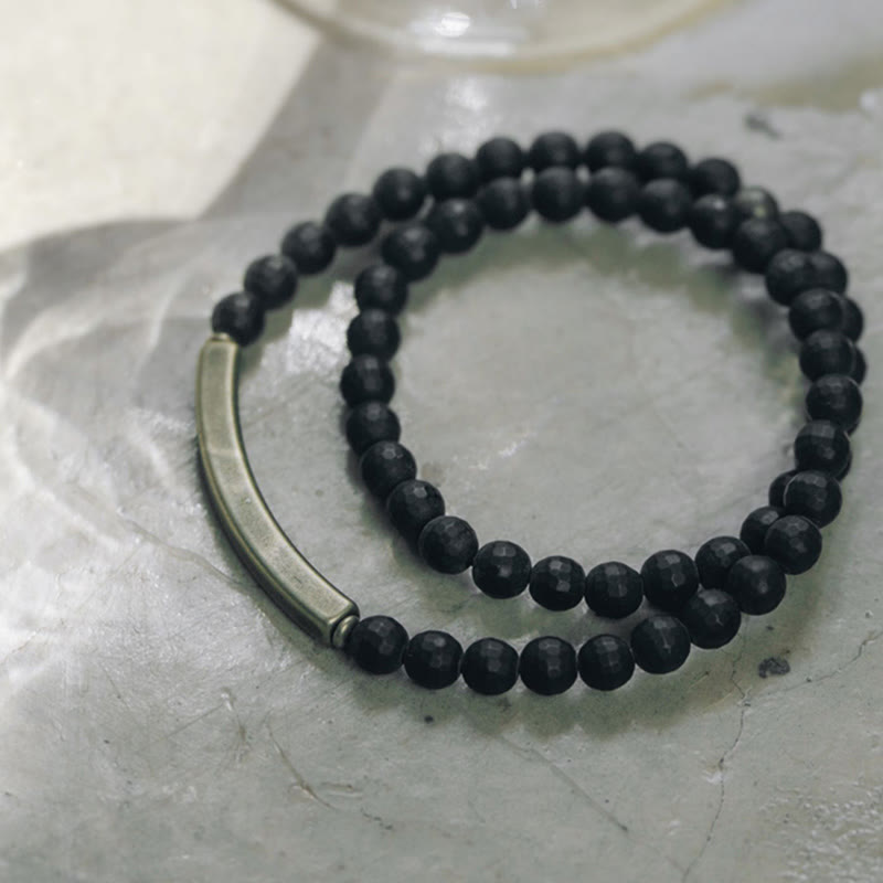 Buddha Stones Mat geslepen oppervlak, zwarte onyx, koper, messing, dubbele Armband - image 7