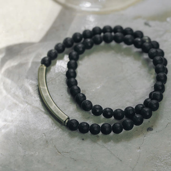 Buddha Stones Mat geslepen oppervlak, zwarte onyx, koper, messing, dubbele Armband - image 7
