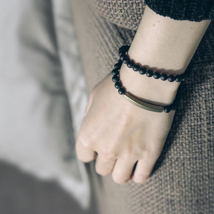 Buddha Stones Mat geslepen oppervlak, zwarte onyx, koper, messing, dubbele Armband - image 3