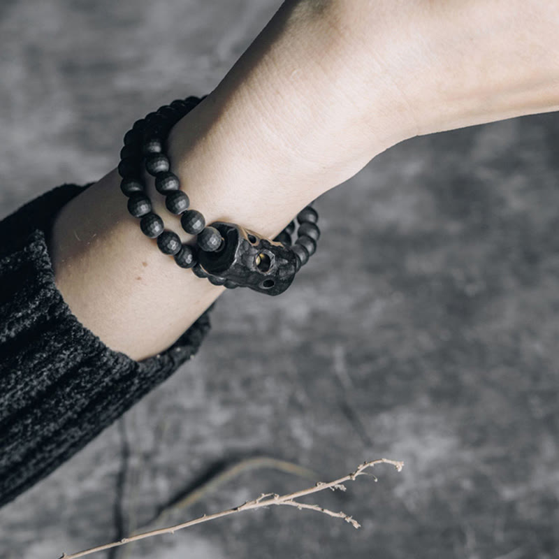Buddha Stones Mat geslepen oppervlak, zwarte onyx, ebbenhout, dubbele Armband - image 3