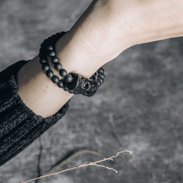 Buddha Stones Mat geslepen oppervlak, zwarte onyx, ebbenhout, dubbele Armband - image 3