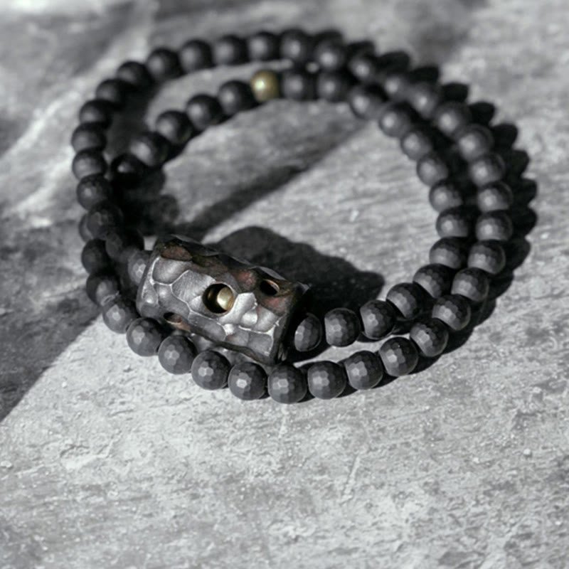 Buddha Stones Mat geslepen oppervlak, zwarte onyx, ebbenhout, dubbele Armband - image 2