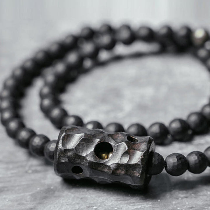 Buddha Stones Mat geslepen oppervlak, zwarte onyx, ebbenhout, dubbele Armband - image 1