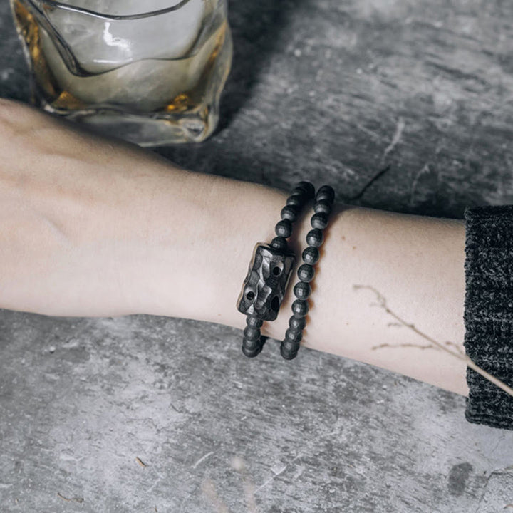 Buddha Stones Mat geslepen oppervlak, zwarte onyx, ebbenhout, dubbele Armband - image 7