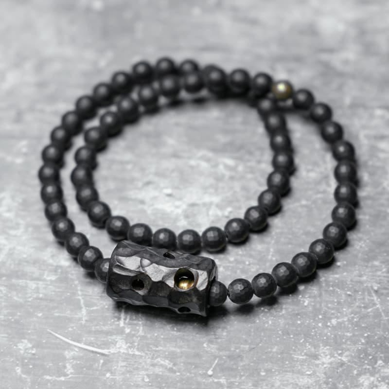 Buddha Stones Mat geslepen oppervlak, zwarte onyx, ebbenhout, dubbele Armband - Zwarte onyx ebbenhout (Polsomtrek: 17-17,6 cm) - image 0
