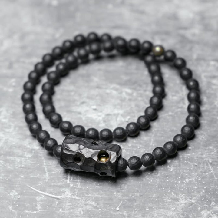 Buddha Stones Mat geslepen oppervlak, zwarte onyx, ebbenhout, dubbele Armband - Zwarte onyx ebbenhout (Polsomtrek: 17-17,6 cm) - image 0