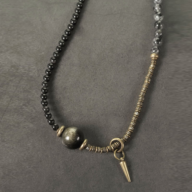 Buddha Stones Gouden Obsidiaan Zwarte Rutielkwarts Koper Messing Dubbele Wikkel Armband - image 2