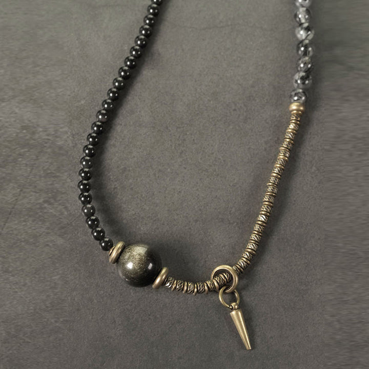 Buddha Stones Gouden Obsidiaan Zwarte Rutielkwarts Koper Messing Dubbele Wikkel Armband - image 2
