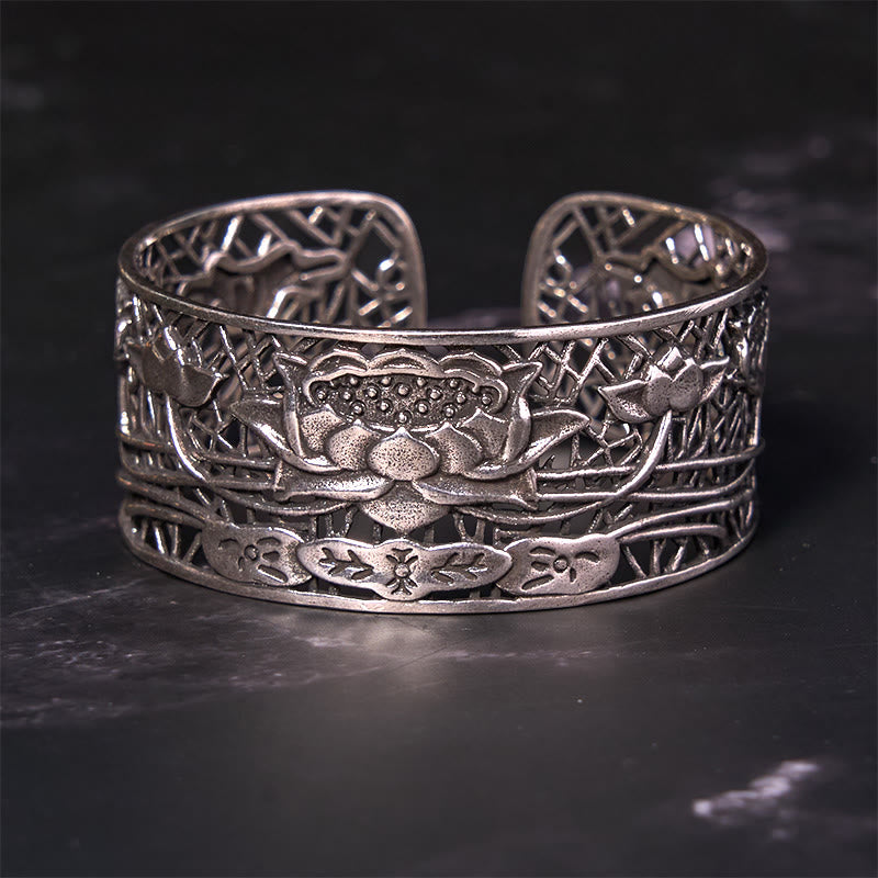 Buddha Stones Holle lotus zilveren koperen Bangle-armband voor helende en verlichtende doeleinden - image 1