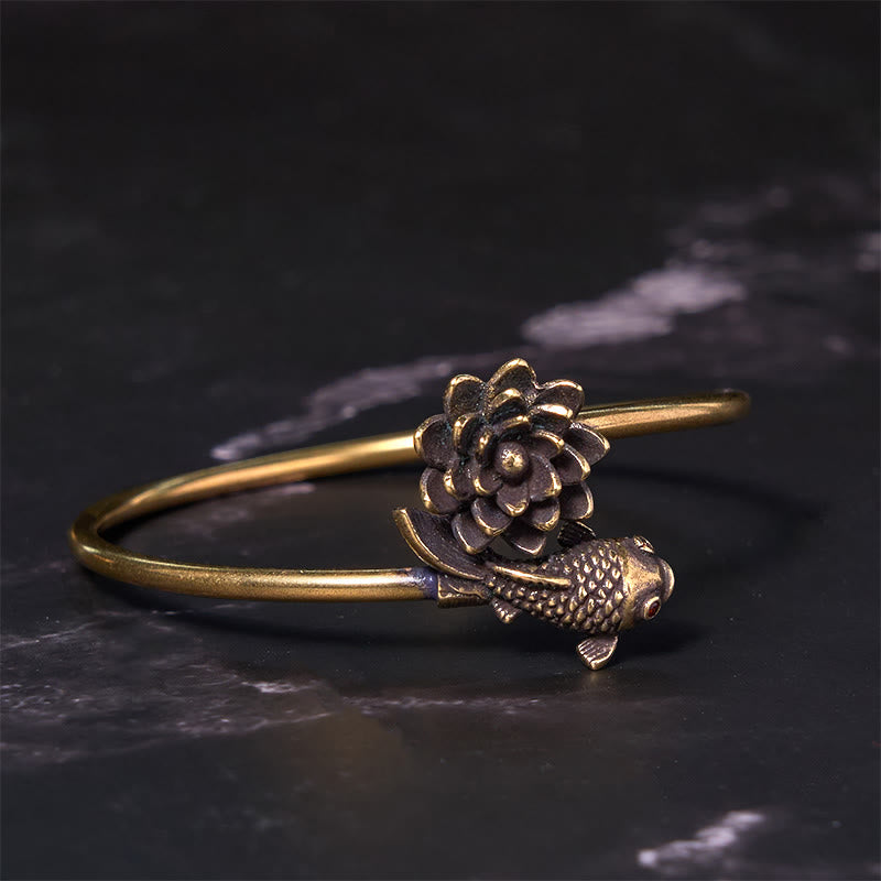 Buddha Stones Lotusbloem Koi Vis Koper Messing Verlichting Geluk Bangle-armband - Koper (Polsomtrek: 14-17 cm) - image 0