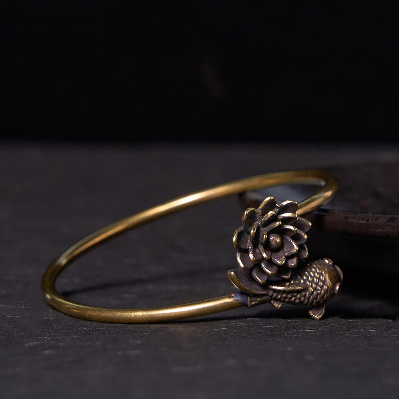 Buddha Stones Lotusbloem Koi Vis Koper Messing Verlichting Geluk Bangle-armband - image 1