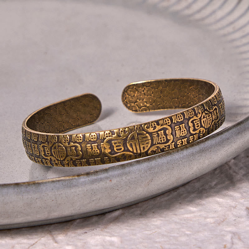 Buddha Stones Honderd zegeningen Fu karakter koperen messing Bangle-armband - image 2