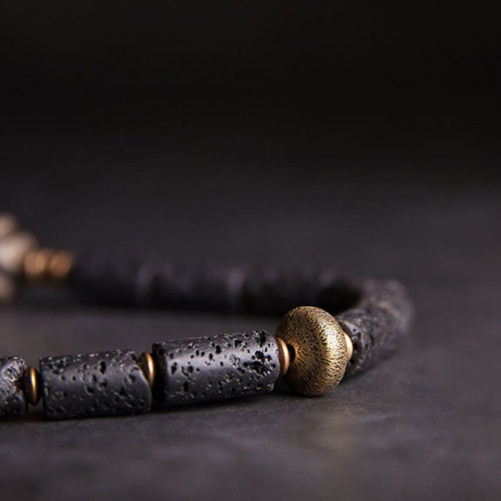 Buddha Stones Vintage lavasteen drieoogige Dzi-kraal koperen messing multi-turn Armband - image 10
