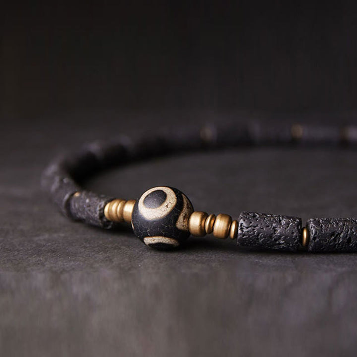 Buddha Stones Vintage lavasteen drieoogige Dzi-kraal koperen messing multi-turn Armband - image 11