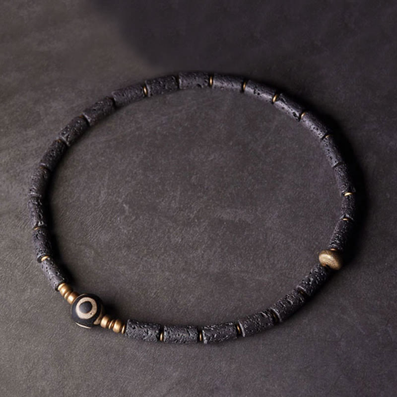 Buddha Stones Vintage lavasteen drieoogige Dzi-kraal koperen messing multi-turn Armband - image 1