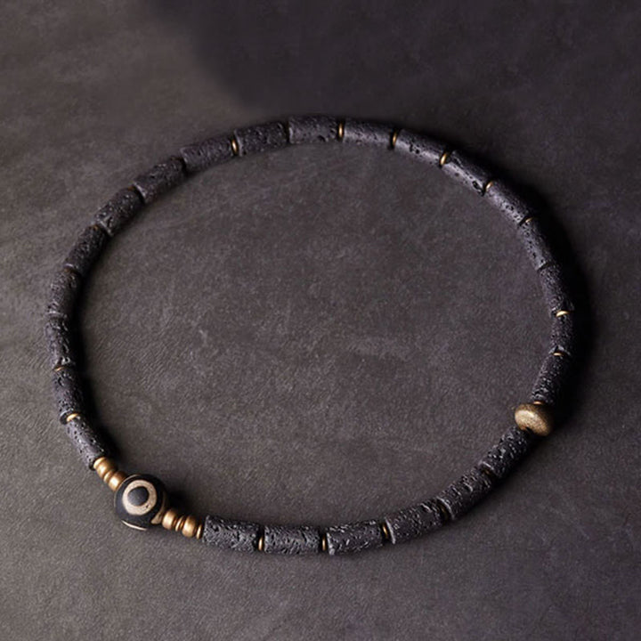 Buddha Stones Vintage lavasteen drieoogige Dzi-kraal koperen messing multi-turn Armband - image 1