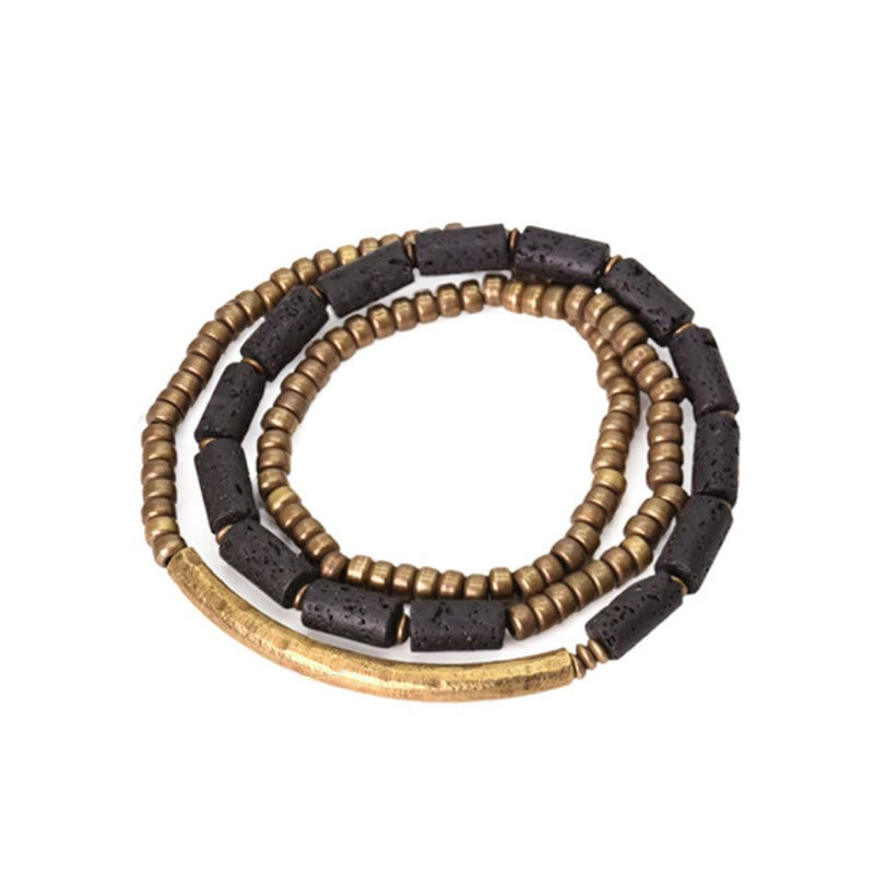 Buddha Stones Vintage lavasteen koper messing multi-turn Armband - image 1