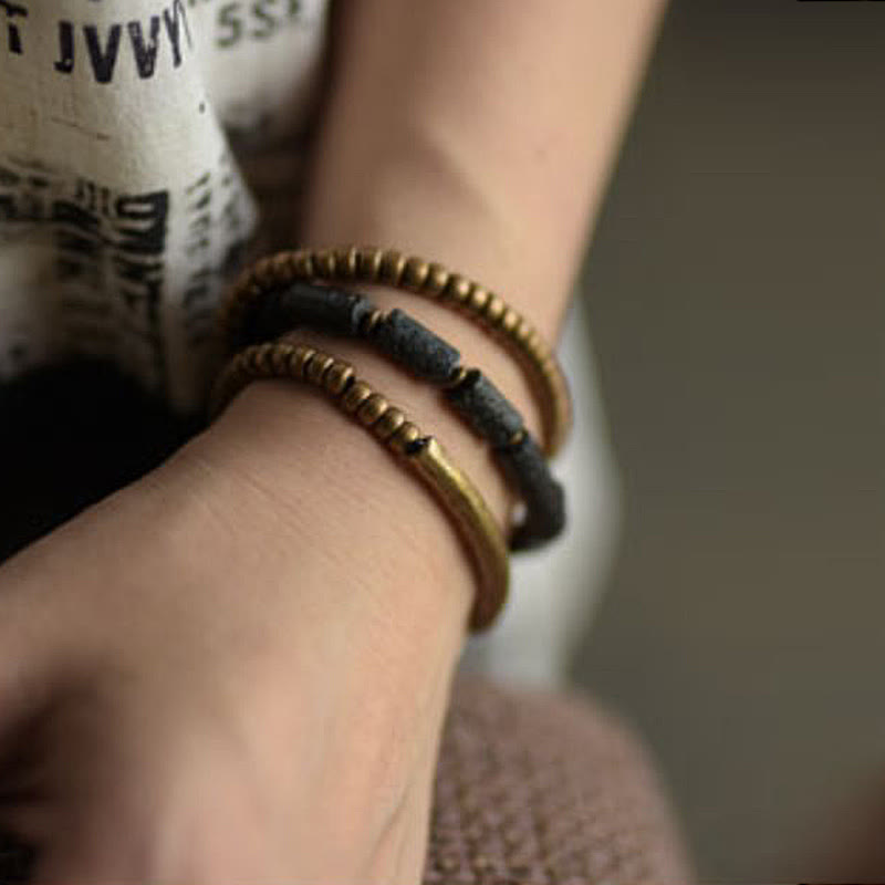 Buddha Stones Vintage lavasteen koper messing multi-turn Armband - image 4
