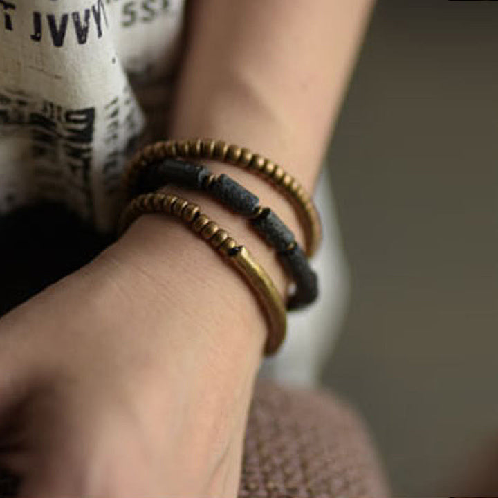 Buddha Stones Vintage lavasteen koper messing multi-turn Armband - image 4