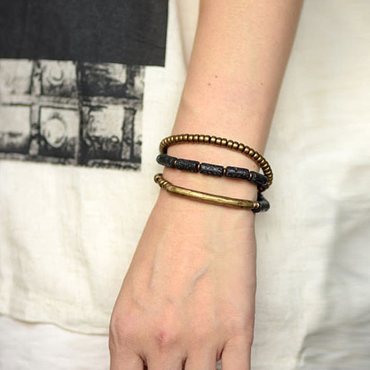 Buddha Stones Vintage lavasteen koper messing multi-turn Armband - image 11
