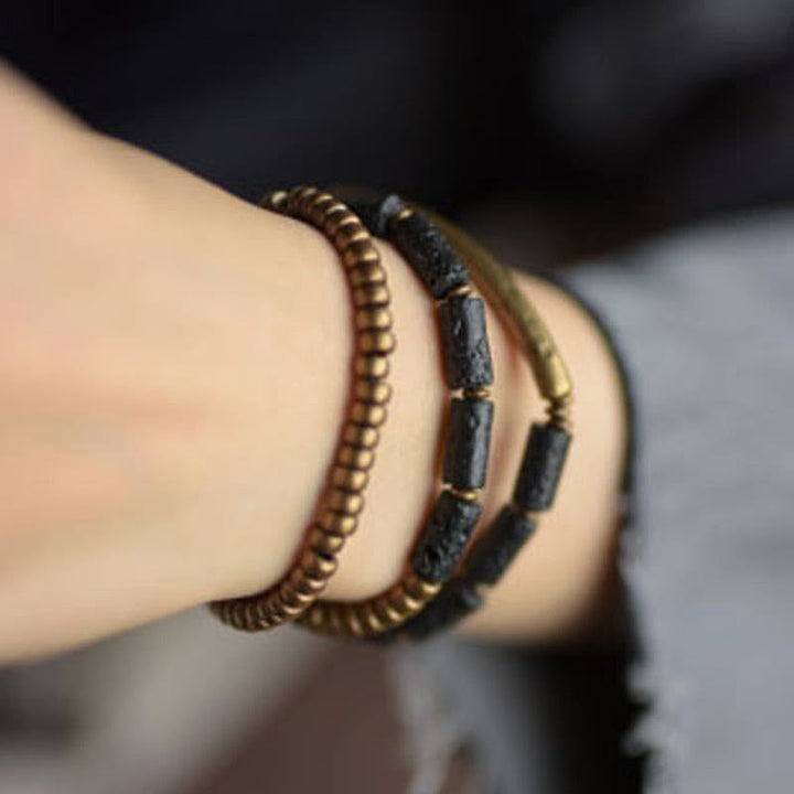 Buddha Stones Vintage lavasteen koper messing multi-turn Armband - image 13