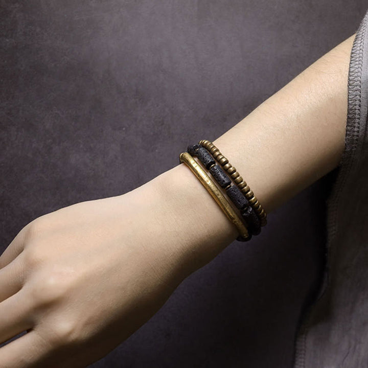 Buddha Stones Vintage lavasteen koper messing multi-turn Armband - image 9