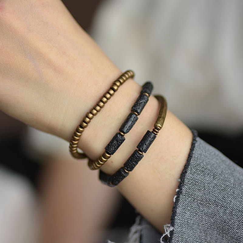 Buddha Stones Vintage lavasteen koper messing multi-turn Armband - image 8