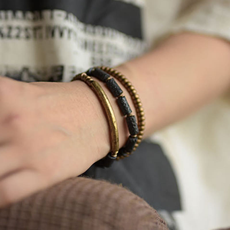 Buddha Stones Vintage lavasteen koper messing multi-turn Armband - image 10