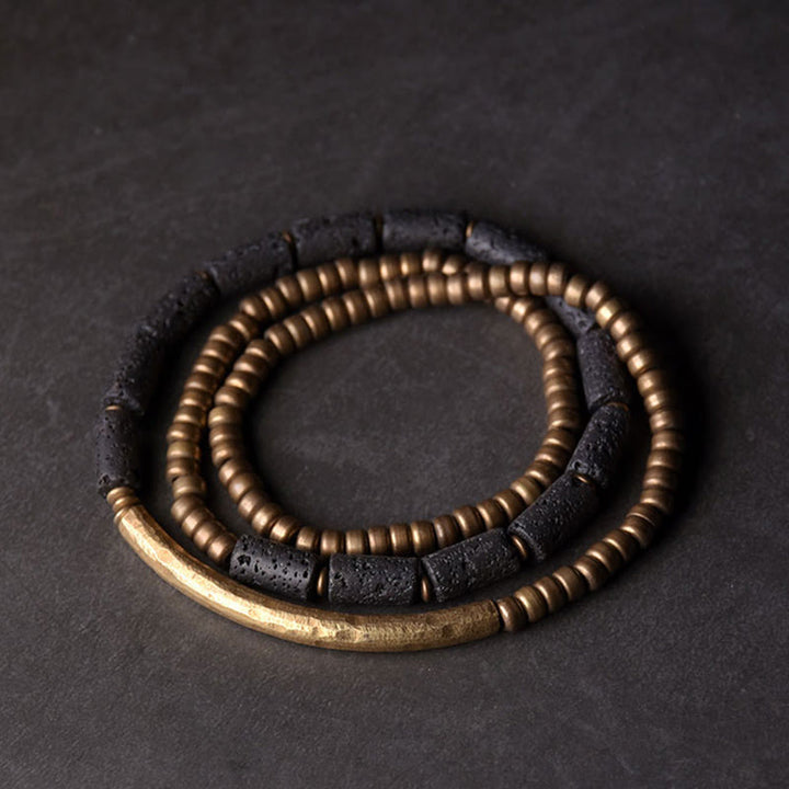 Buddha Stones Vintage lavasteen koper messing multi-turn Armband - Lavasteen messing (Polsomtrek: 17-17,6 cm) - image 0