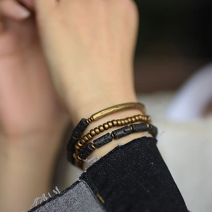 Buddha Stones Vintage lavasteen koper messing multi-turn Armband - image 7