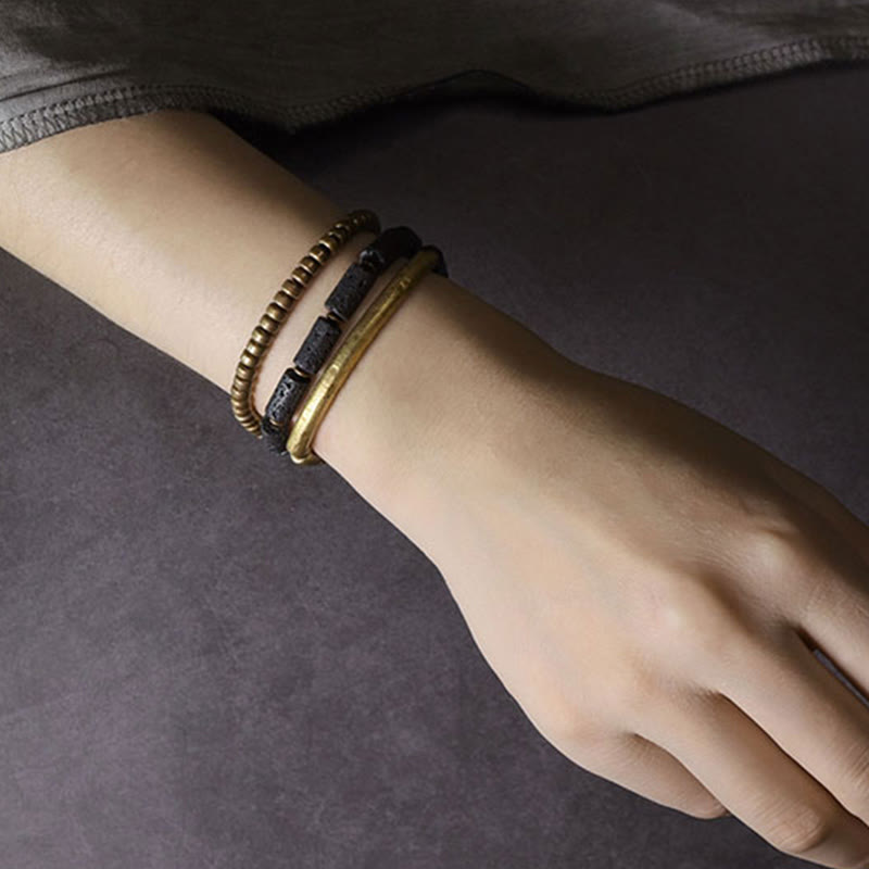 Buddha Stones Vintage lavasteen koper messing multi-turn Armband - image 12